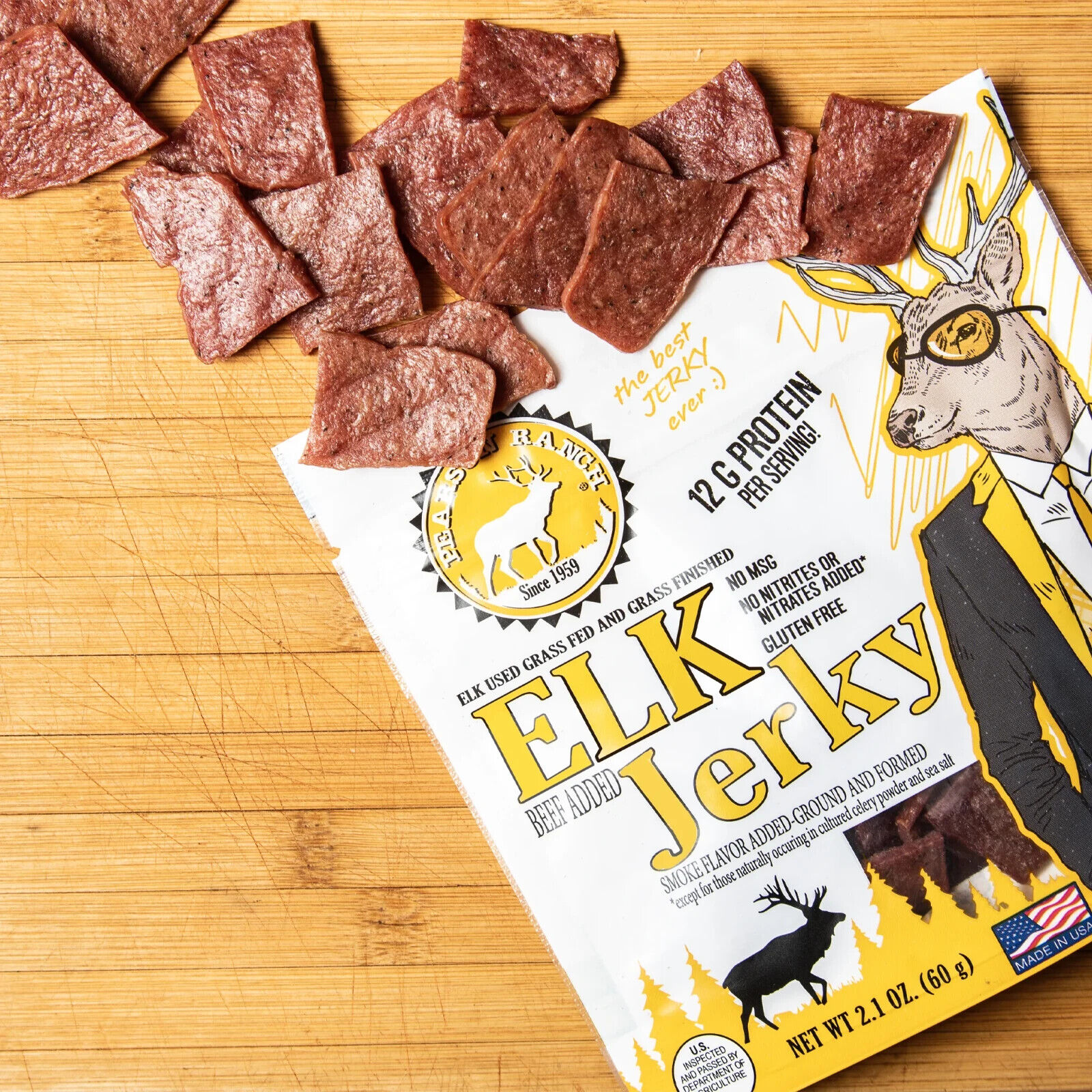 Pearson Ranch Jerky EJ2-C Elk Jerky Character Bag Beef Smoke Flavor 2.1 oz.